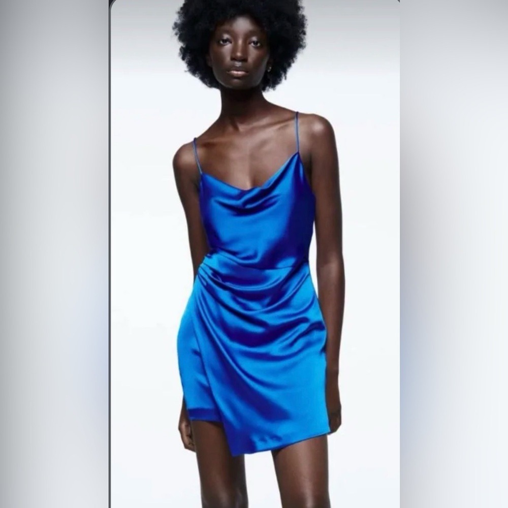 Zara Asymmetrical Blue Dress with Spaghetti Straps